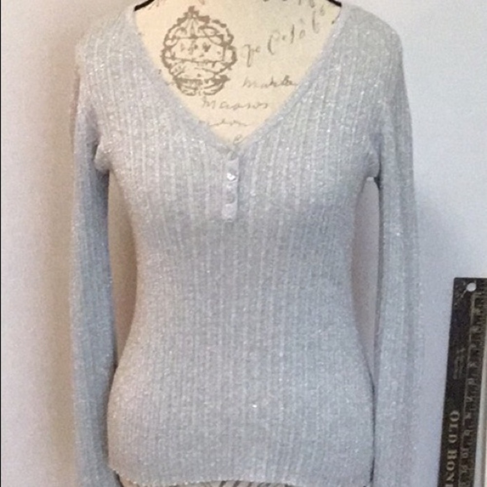 Tint gray metallic henley sweater medium